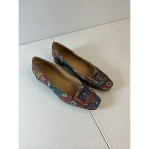 Ann Mashburn Buckle Flat Tapestry Pump Shoes Italy Size 37.5 EU Us 8 Rare